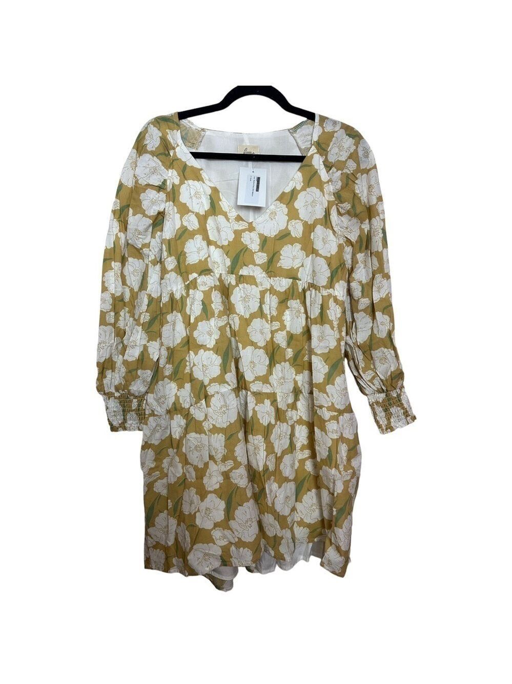 Ran Floral Puff Long Balloon Sleeve Voluminous Baby Doll Mini Short Dress